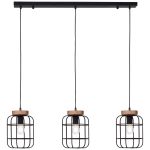 Brilliant Gwen Suspension Luminaire Métal Bois Noir | Convient pour 3x E27
