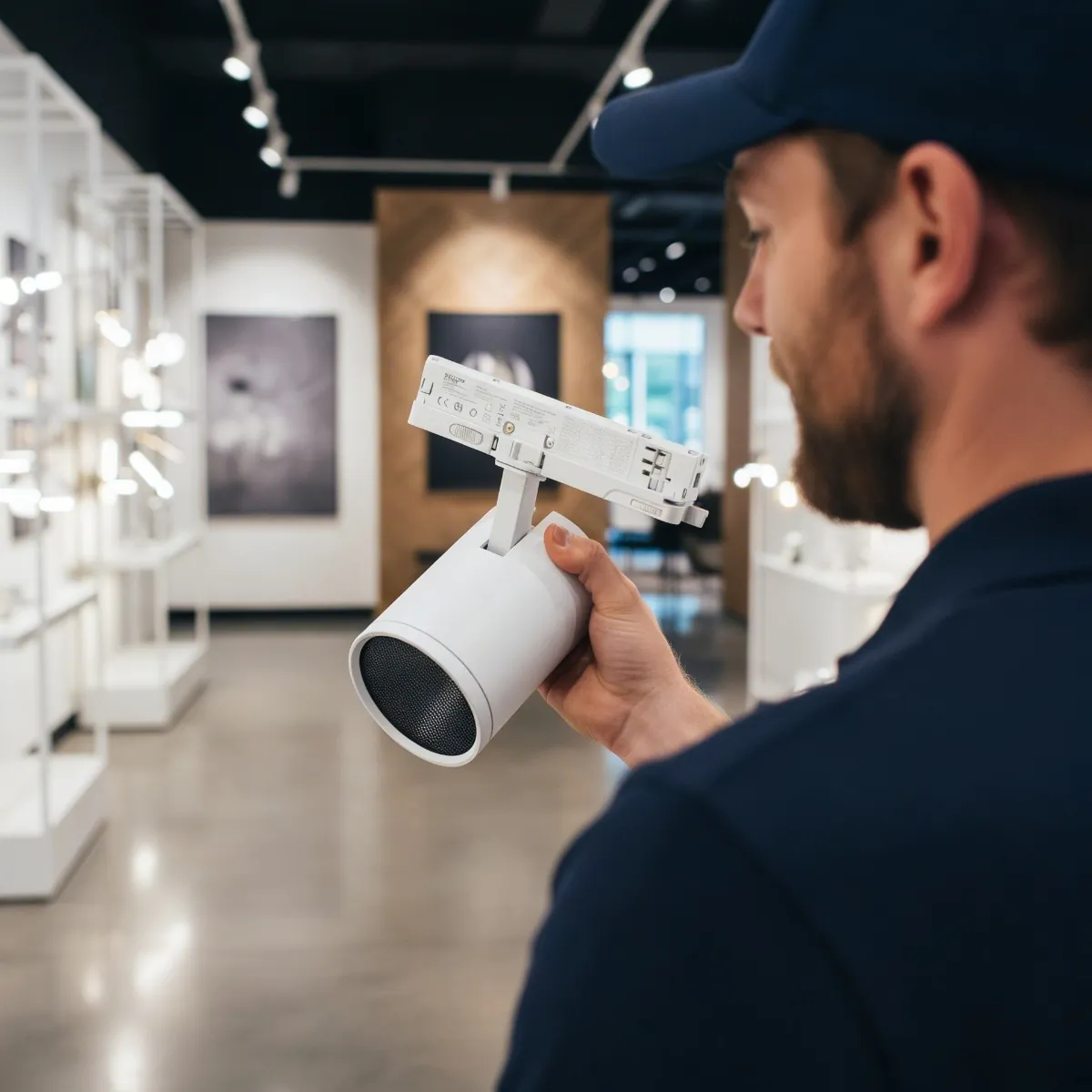 Noxion track light Delta Pro with honeycomb in a gallery environment