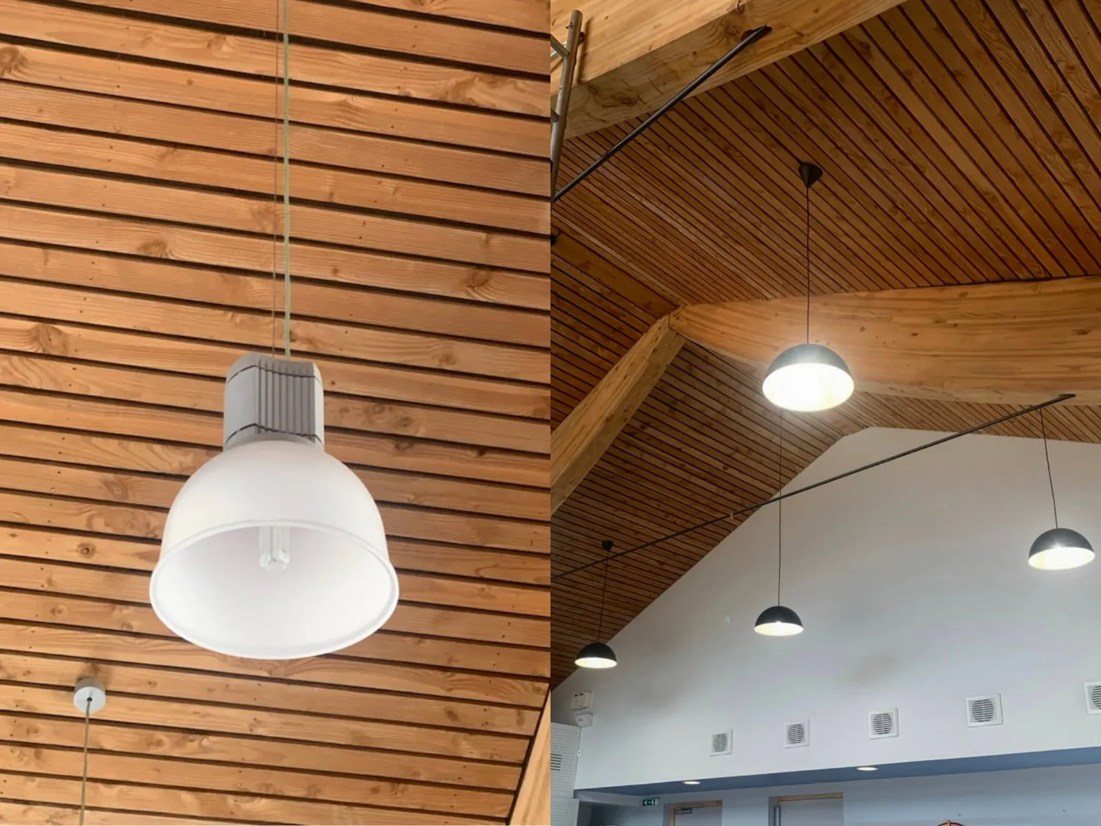 image avant / apr&egrave;s du to&icirc;t d'une mairie avec des suspensions LED