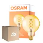 Voordeelpak 4x Osram Vintage 1906 LED E27 Globe Filament Goud 125mm 4W 300lm - 820 Zeer Warm Wit | Dimbaar - Vervangt 28W